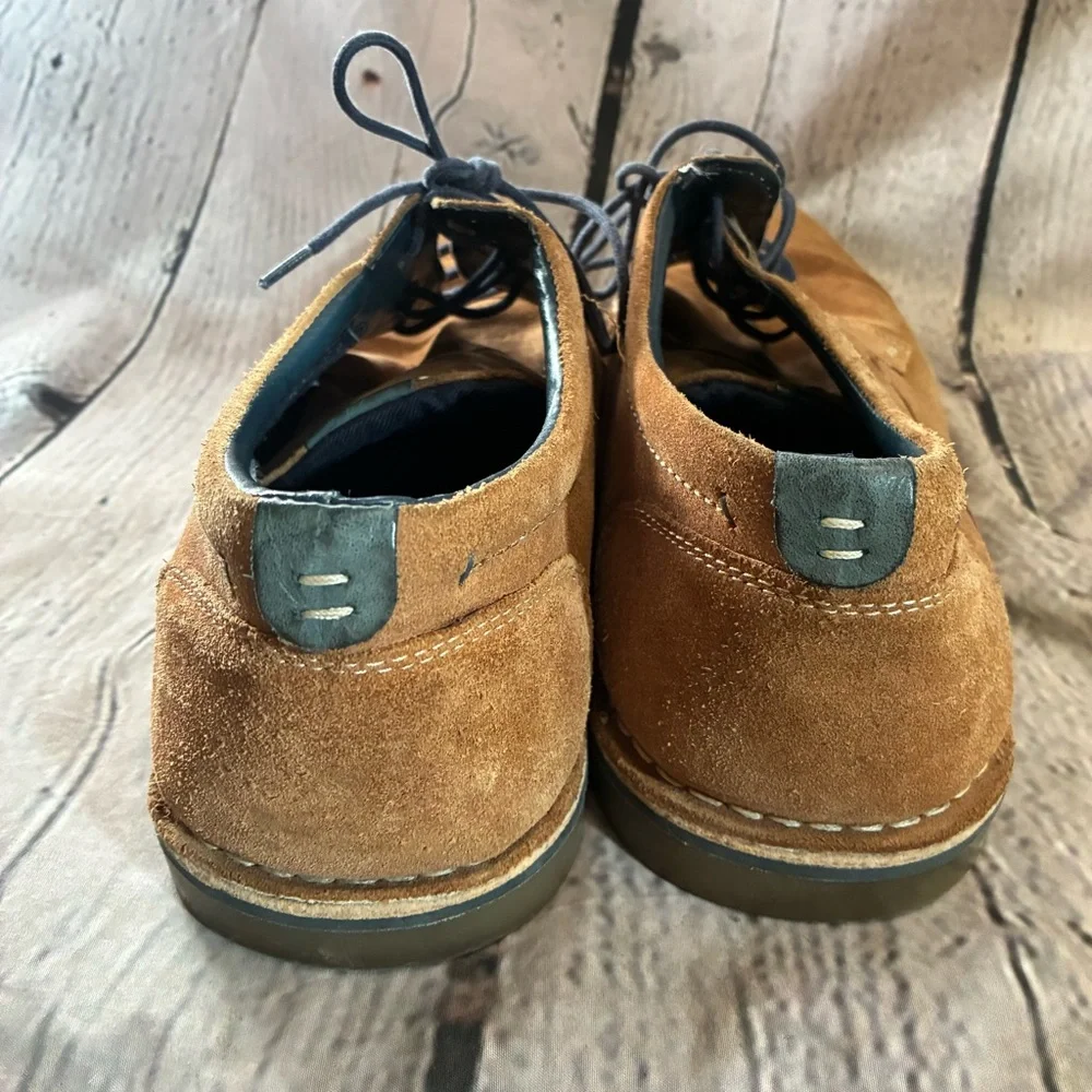Steve Madden Hatrick Mens Sz 13 Tan Suede Preppy Oxford Shoes Navy Lace Up Shoes